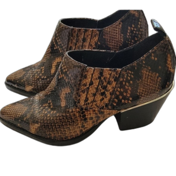 Bleecker & Bond snake print leather stacked heel ankle boot size 7M brown Lydia - Picture 4 of 8